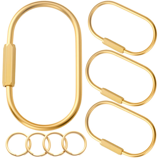 Golden brass key ring, wallet hanging decoration, screw lock key storage, carabiner key chain clip