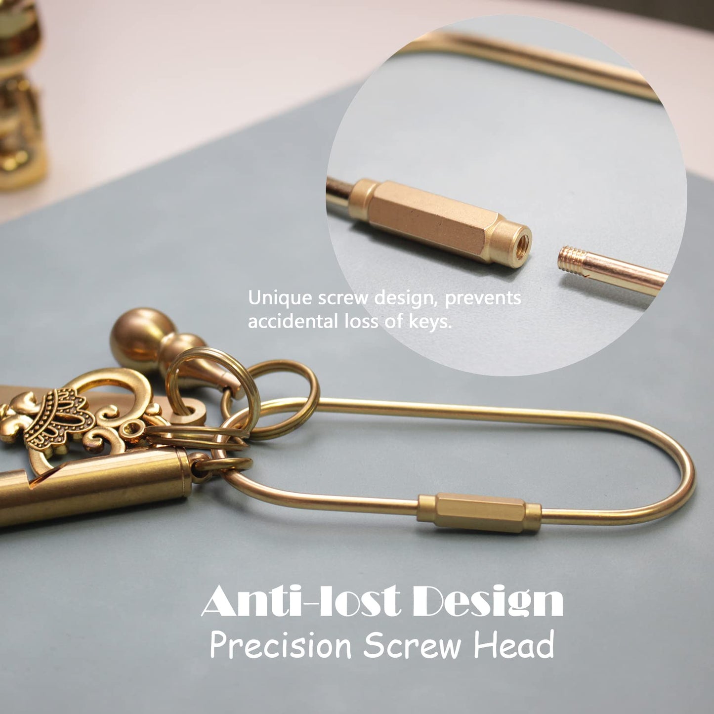 Golden brass key ring, wallet hanging decoration, screw lock key storage, carabiner key chain clip