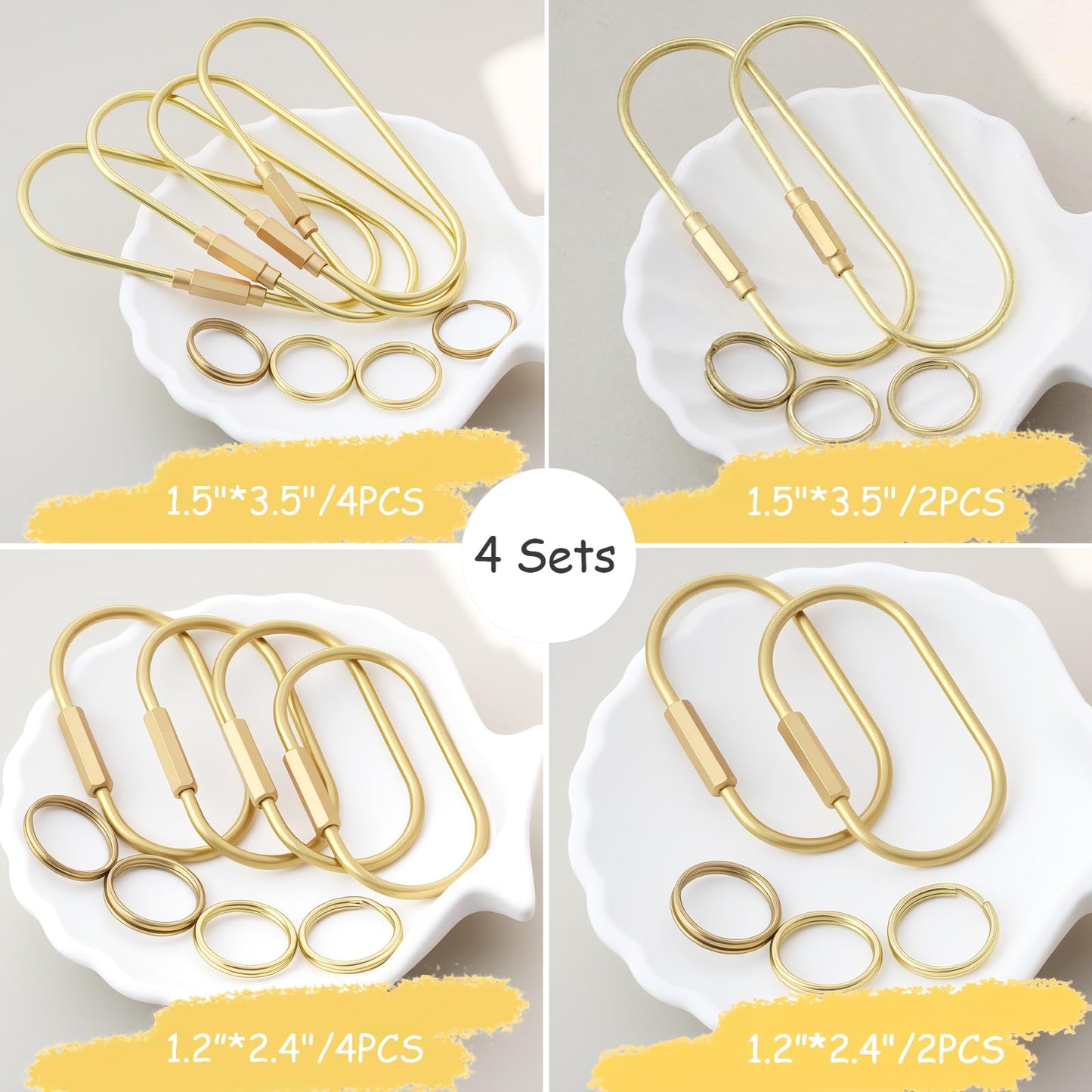 Golden brass key ring, wallet hanging decoration, screw lock key storage, carabiner key chain clip