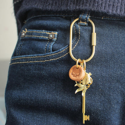 Golden brass key ring, wallet hanging decoration, screw lock key storage, carabiner key chain clip